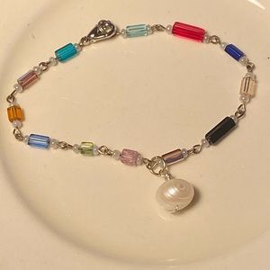 💛 Vintage Watercolour glass crystals, silver plated wire,  FWCP charm bracelet